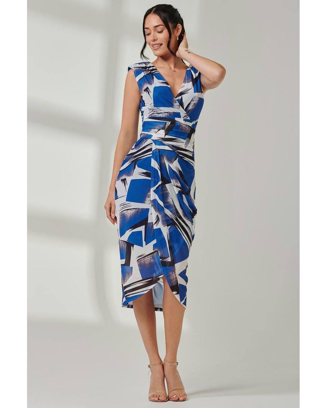 Jolie Moi Blue Mesh Wrap Ruched Bodycon Dress