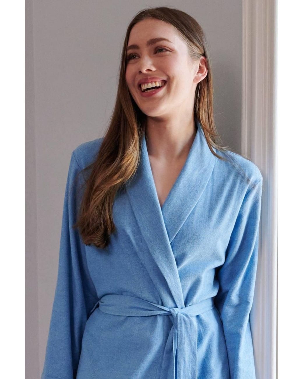 British Boxers Blue "Sky Herringbone" Brushed Cotton Dressing Gown