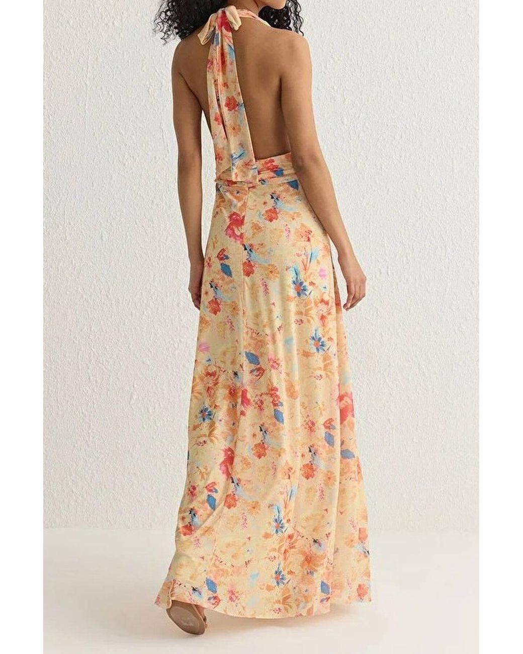 WOVCOR Multicolor Floral Halterneck Maxi Dress W/ Gathered Waist Detail