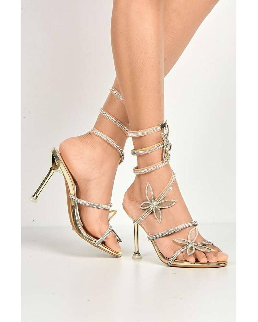 Miss Diva Natural Toki Butterfly Detail Diamante Heeled Sandals