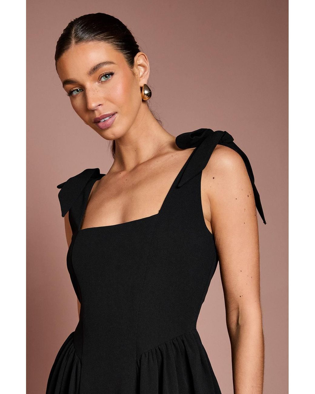 Coast Black Sleeveless Crepe Midi Dress With Bow Detail Straps