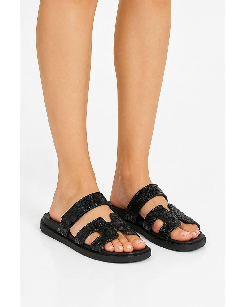 Miss Diva Natural Calla H Shape Velcro Strap Diamante Flat Sliders