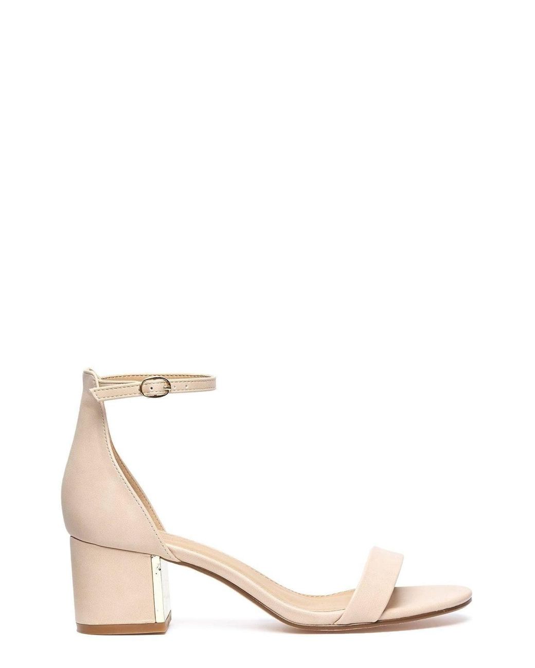 Miss Diva Natural Elodie Trim Block Heel Anklestrap Pu Heeled Sandals