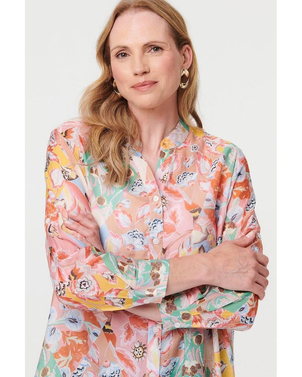 Izabel London Red Floral V-Neck Long Sleeve Longline Shirt
