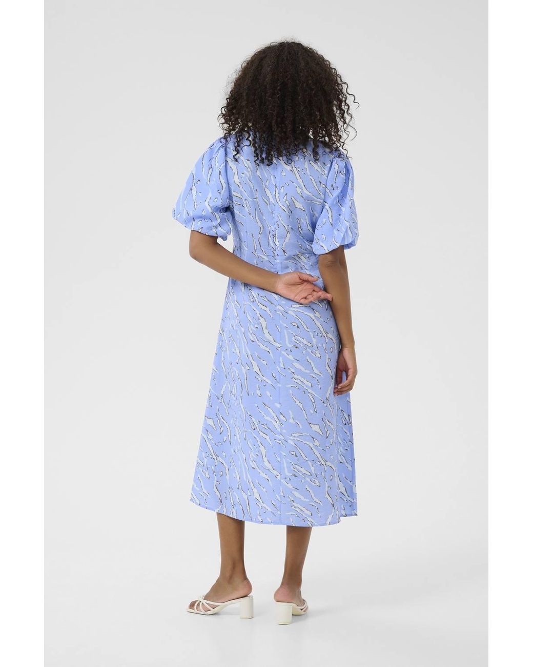 Kaffe Blue Kahannah Midi Dress Half Sleeves V-Neck