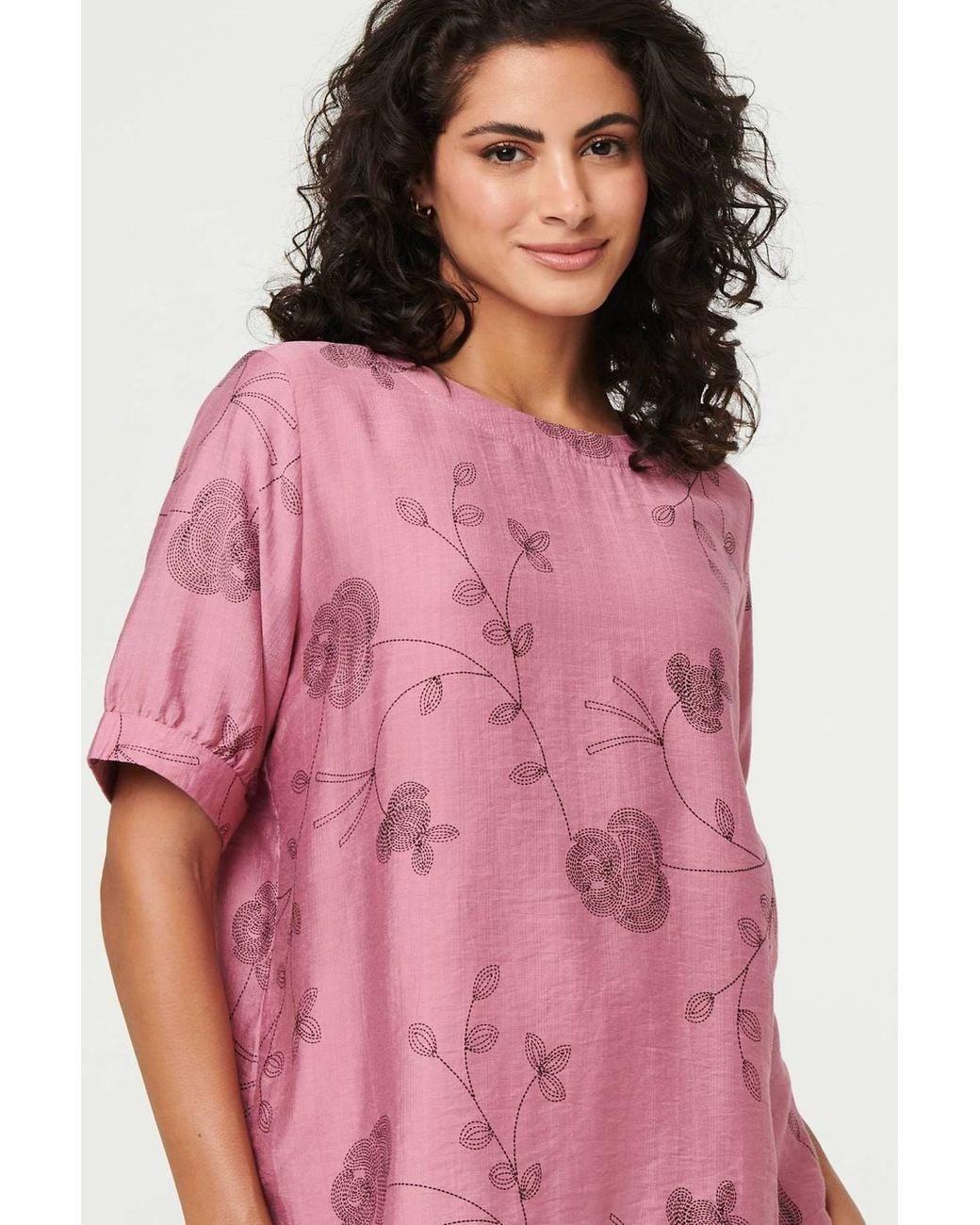 Izabel London Pink Floral Short Puff Sleeve Blouse Top