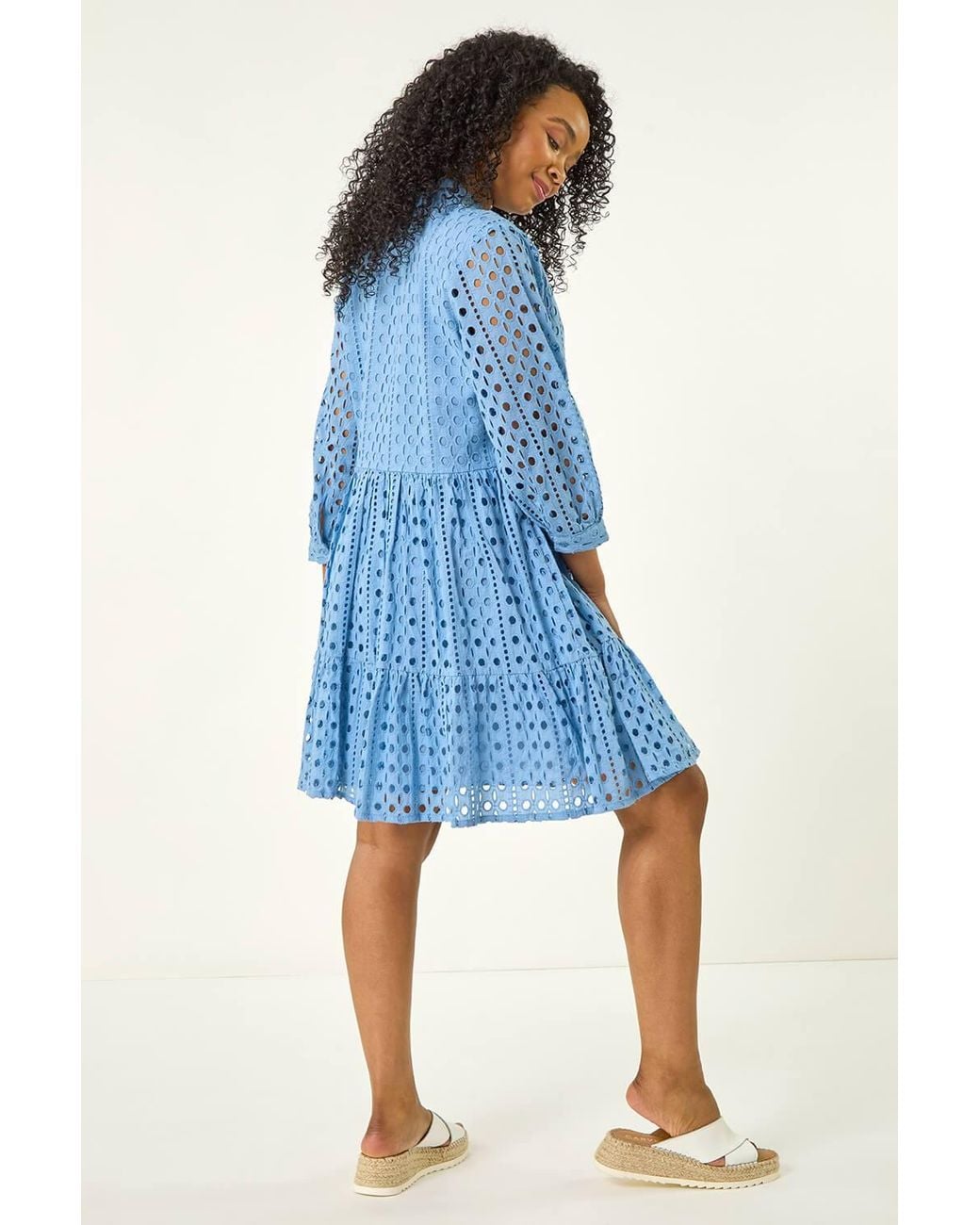 Roman Blue Petite Broderie Tiered Dress