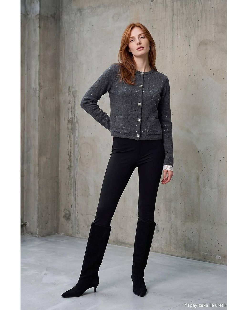 Dilvin Gray Knit Cardigan