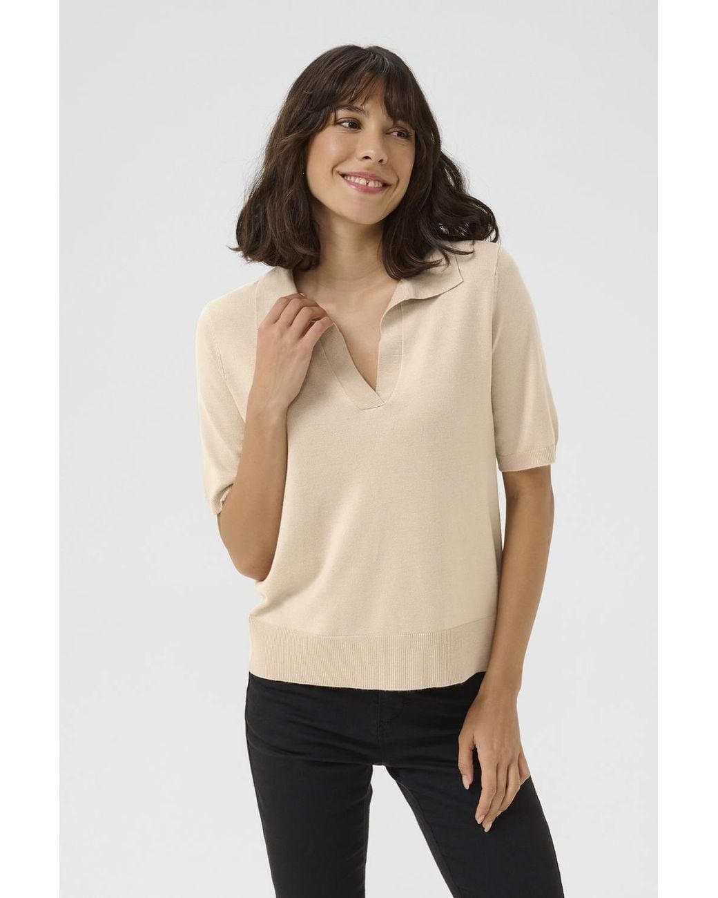 Kaffe Natural Kalizza Short Sleeves Polo Pullover