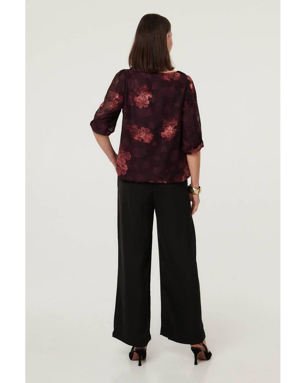 Izabel London Floral Mesh Layered 1/2 Sleeve Blouse