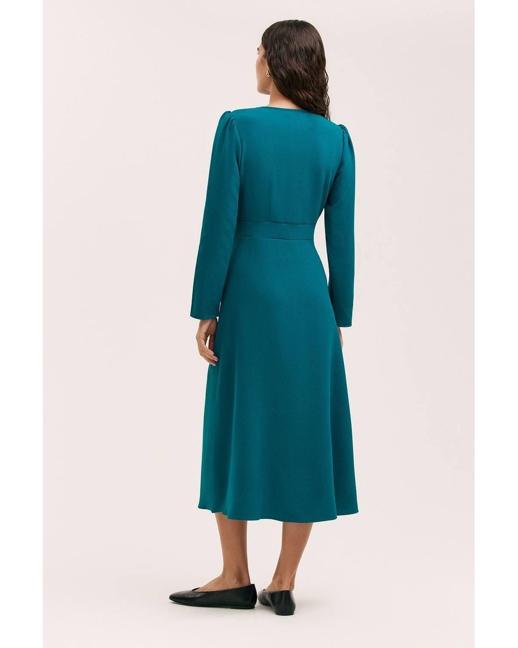 Finery London Blue Caprice Long Sleeve Crepe Midi Dress