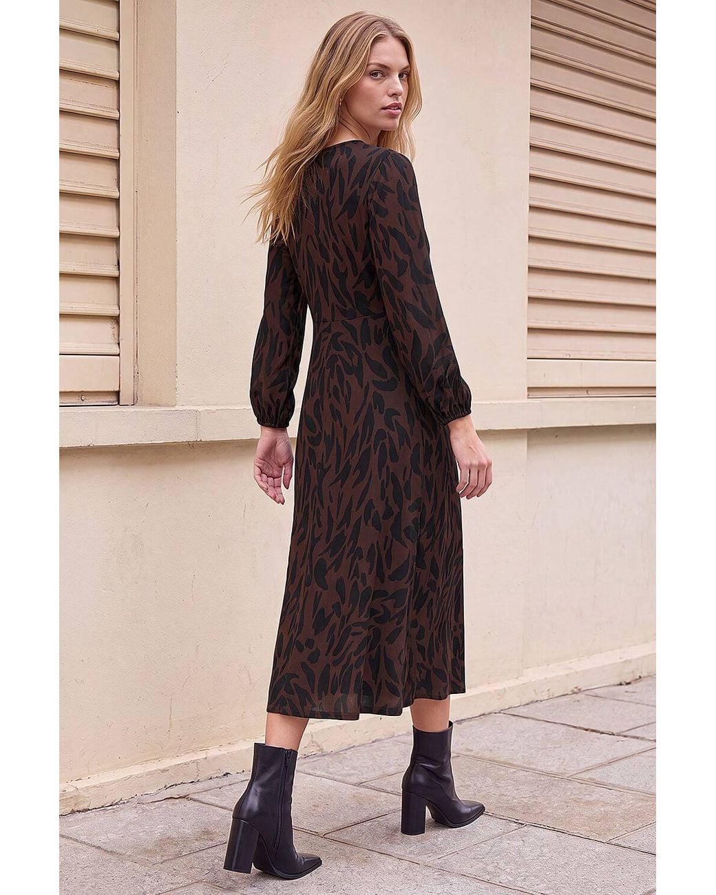 Roman Black Animal Print A-Line Midi Dress