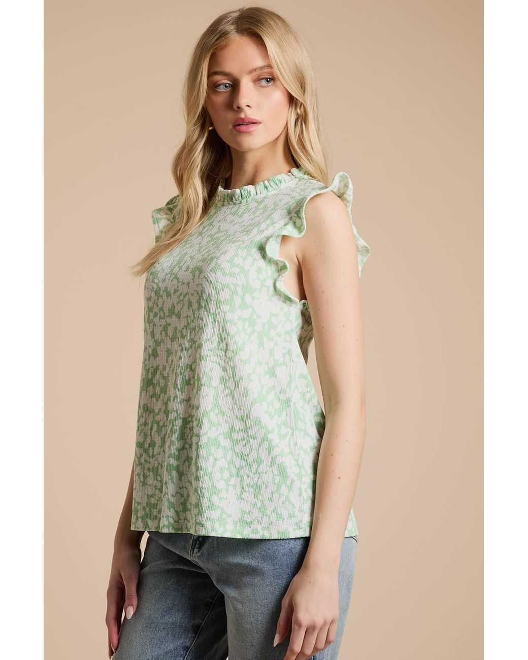Dorothy Perkins Natural Frill Yoke Printed Jersey Shell Top