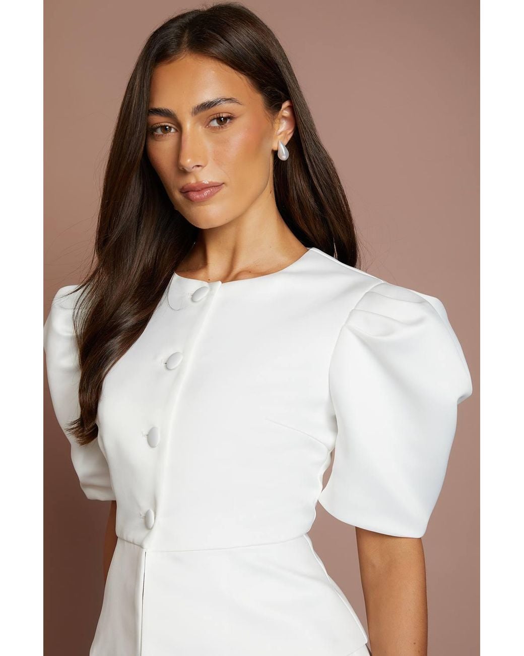 Oasis White Hen Matte Satin Tailored Top