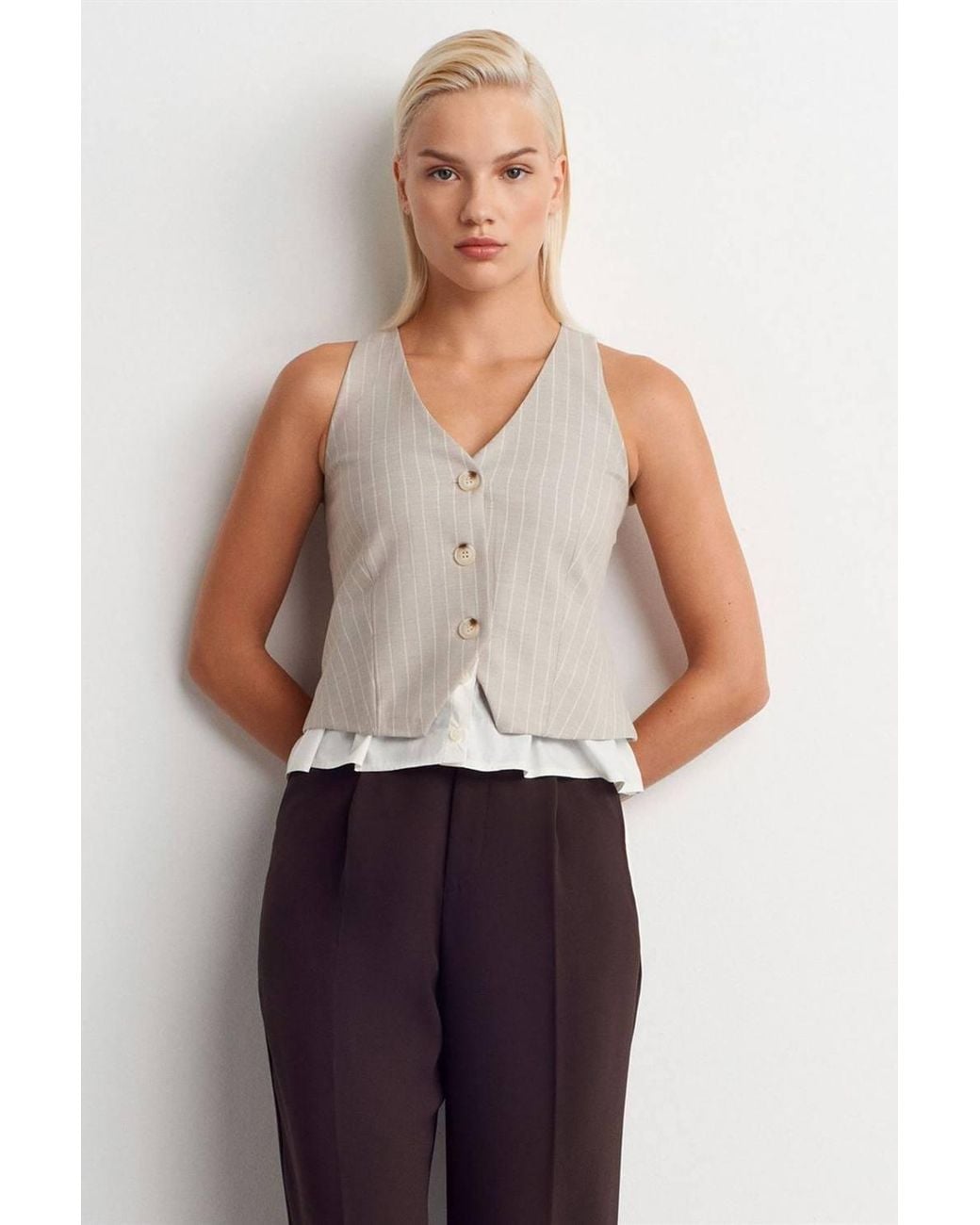 Dilvin Blue Striped Crop Waistcoat