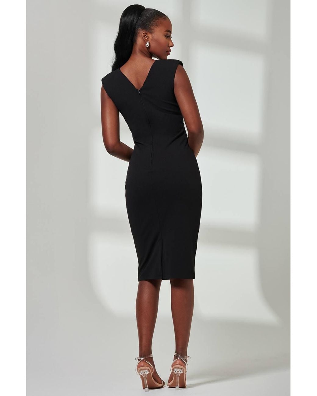Jolie Moi Black Yiskah Wrap Bodice Pencil Dress