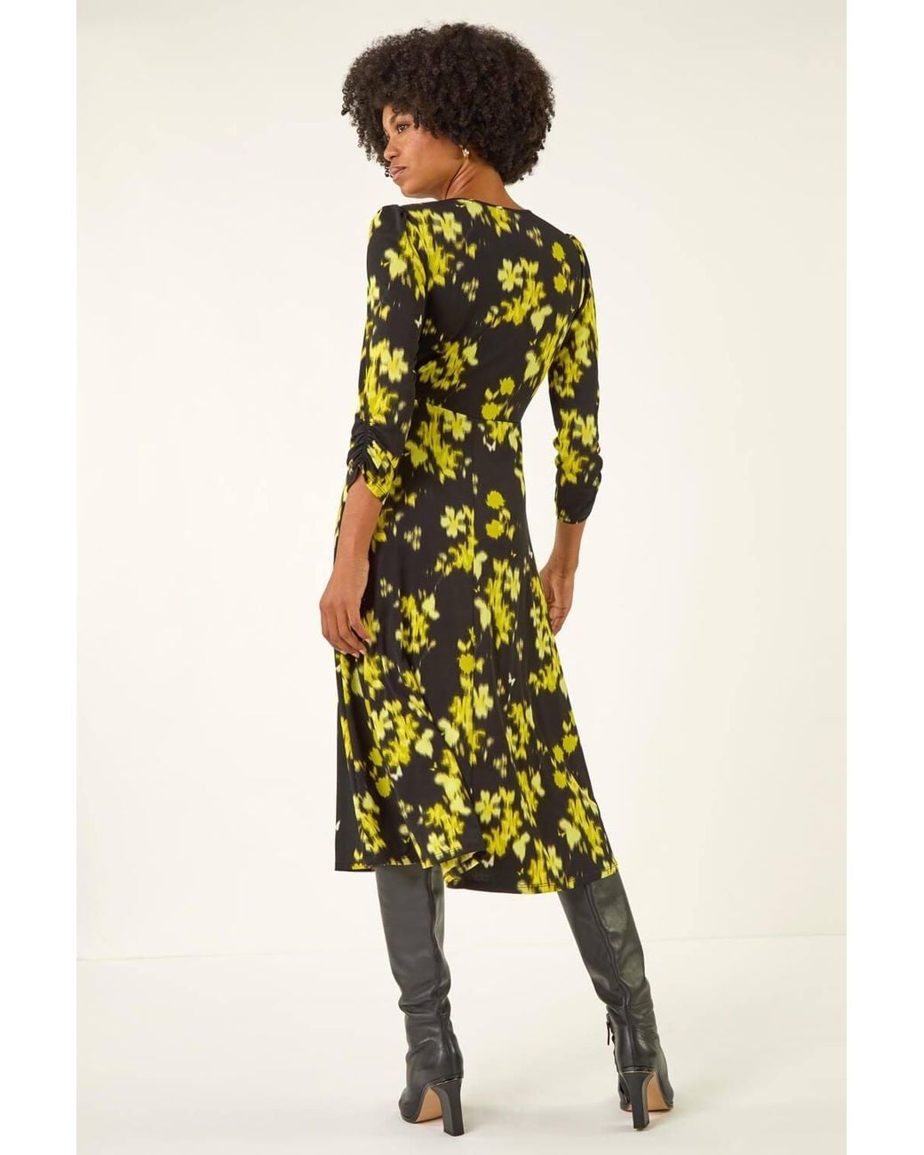 Roman Multicolor Floral Print Button Midi Dress