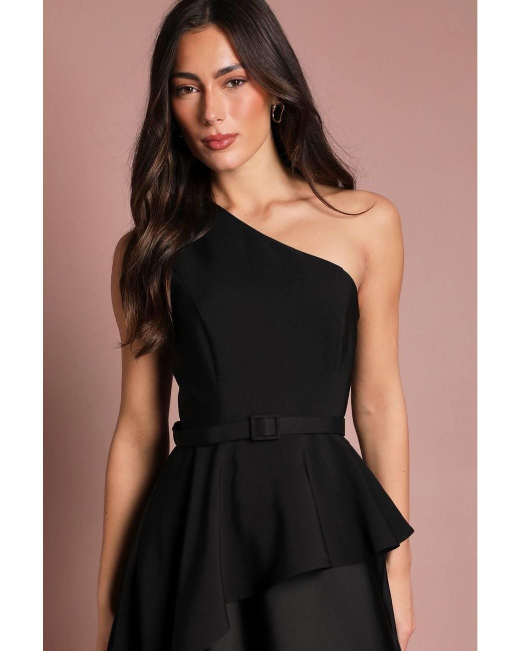Coast Black One Shoulder Ruffle Detail Satin Maxi Dress
