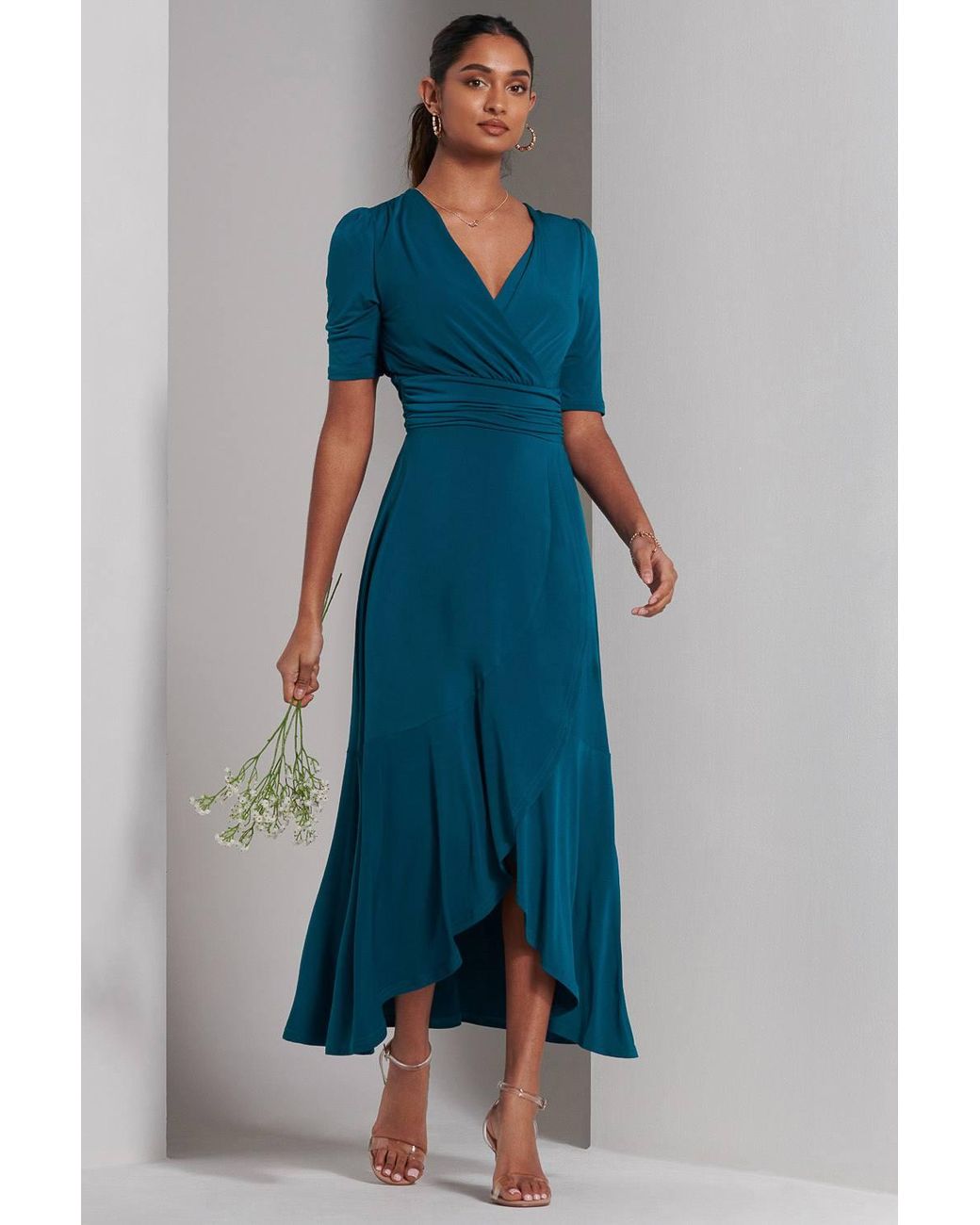 Jolie Moi Blue Olana Jersey Frill Hem Maxi Dress