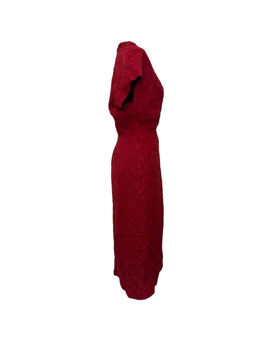 Dries Van Noten Red Preloved Cloqué Wrap-Effect Midi Dress