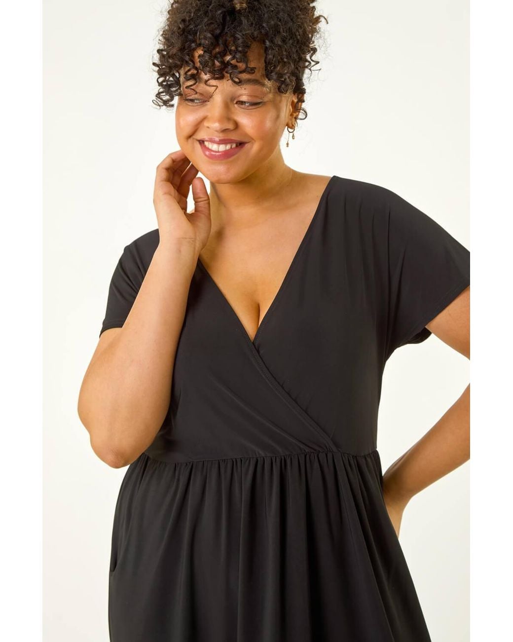 Roman Black Curve Wrap Front Stretch Dress