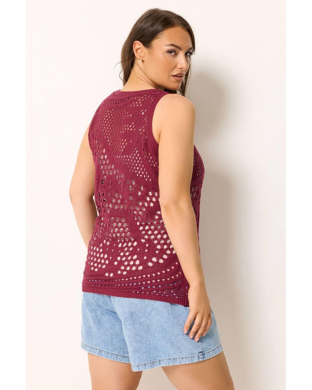 Yours Red Knitted Stitch Detail Vest Top