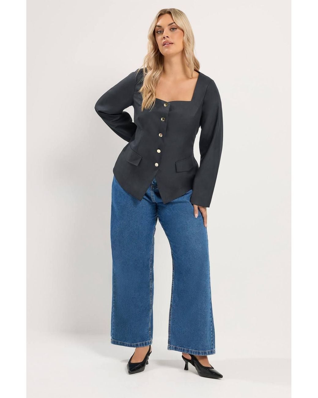 Yours Black Sweetheart Neckline Blazer