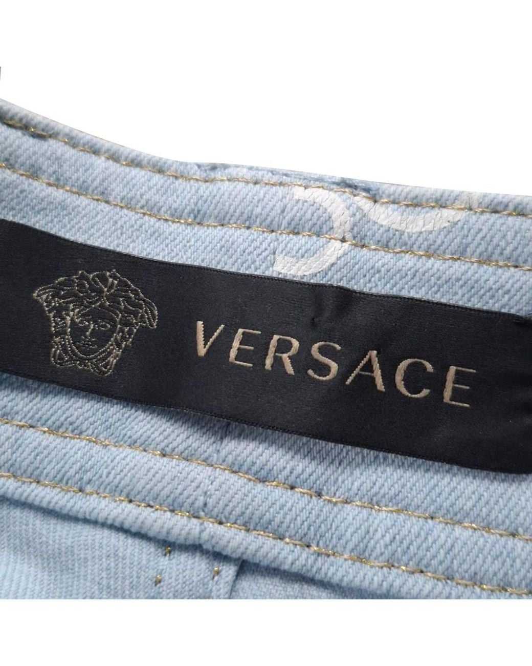 Versace Blue Preloved Logo Stamp High-Waisted Jeans
