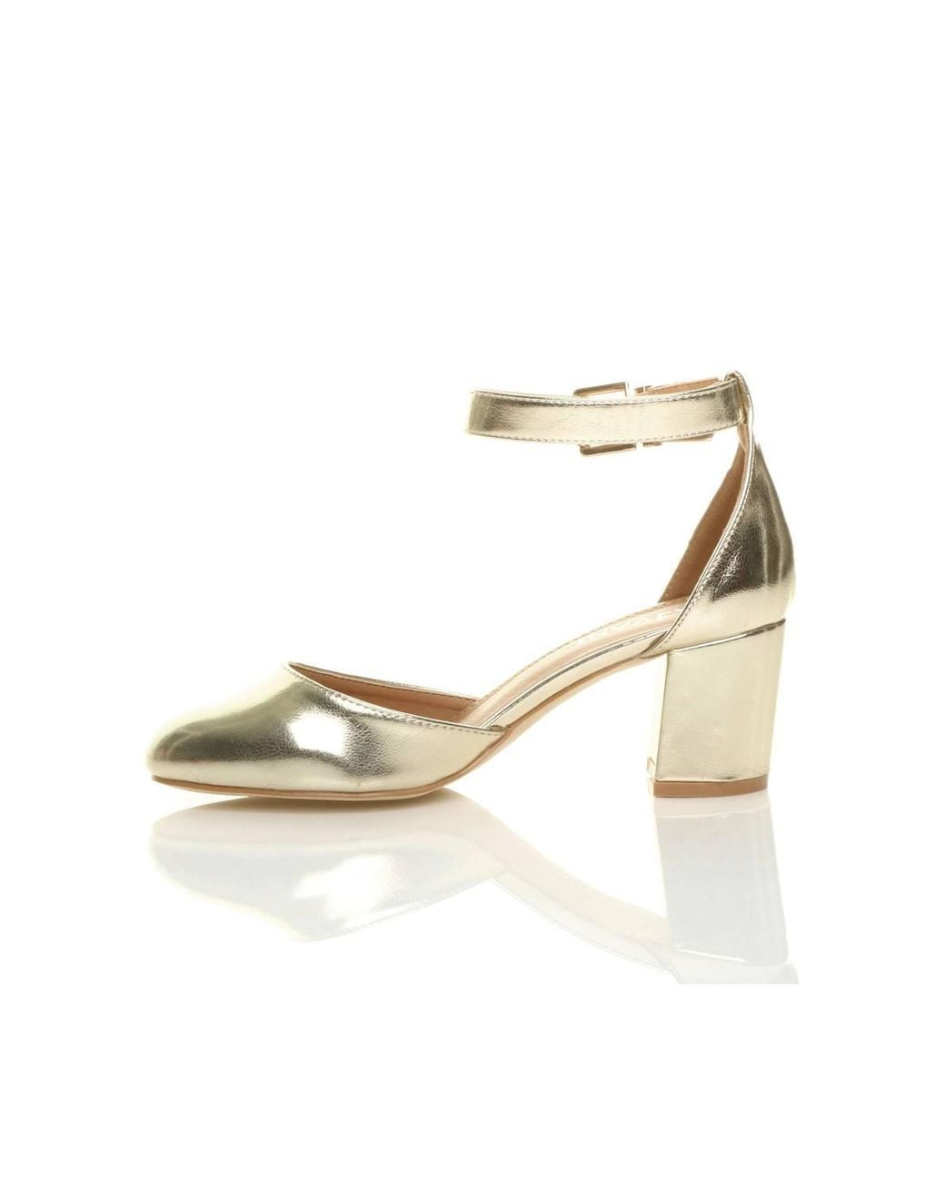 AJVANI Metallic Mid Block Heel Ankle Strap 2 Part Heels