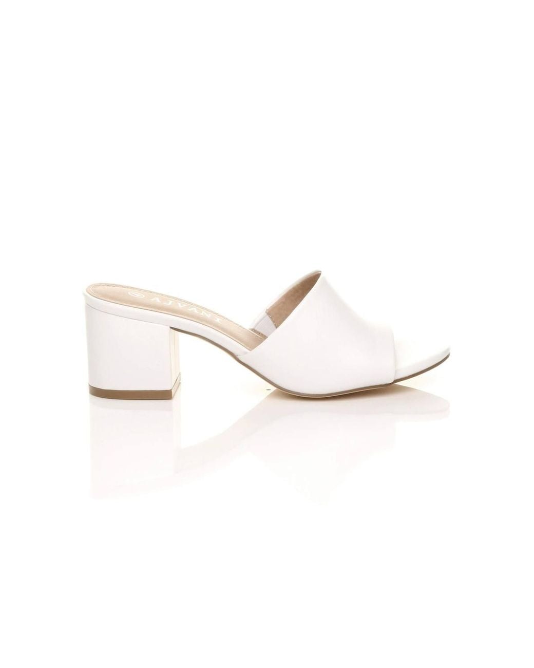 AJVANI White Mid Block Heel Peep Toe Mules Sandals