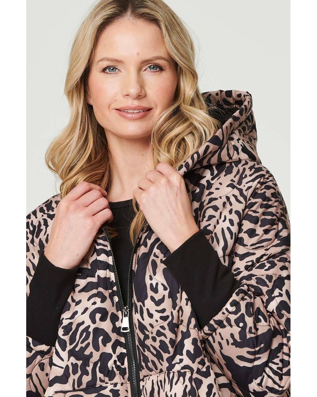 Izabel London Blue Printed Zip Front High Low Coat