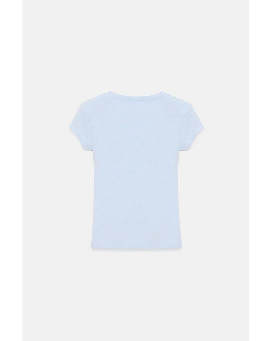 Dilvin White Slim Fit V-Neck Jersey Blouse