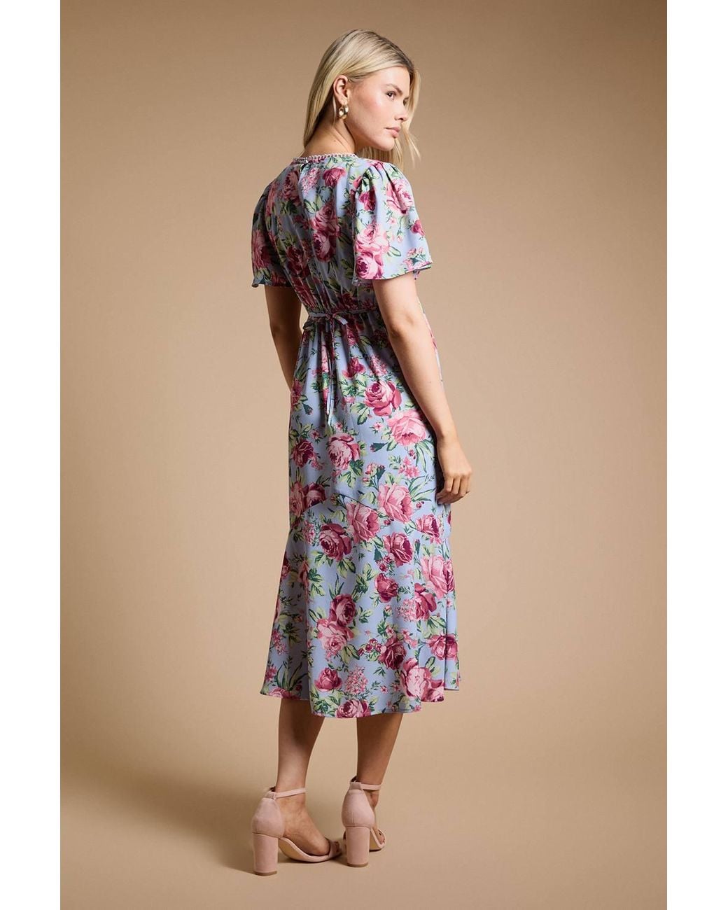 Dorothy Perkins Blue Lace Trim Angel Sleeve Maxi Dress