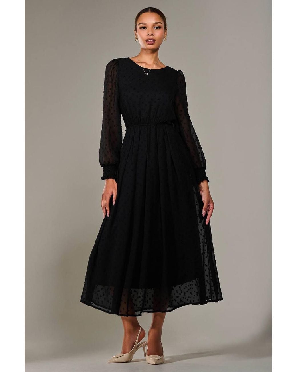 Jolie Moi Black Long Sleeve Chiffon Midaxi Dress