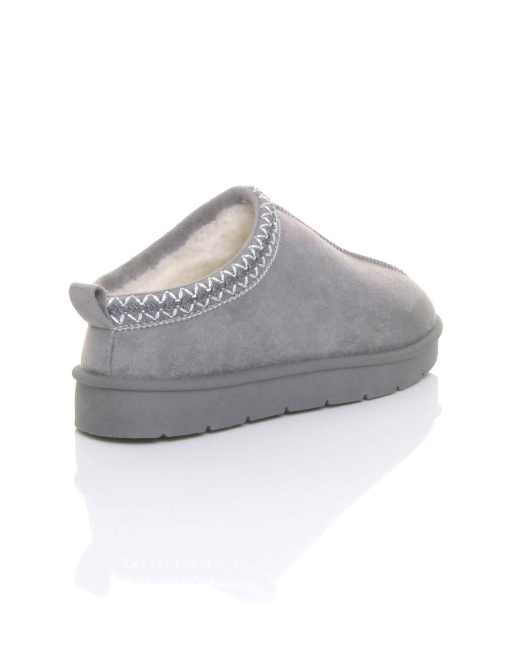 AJVANI Gray Faux Fur Lined Comfy Aztec Embroidered Ultra Mini Booties Slippers