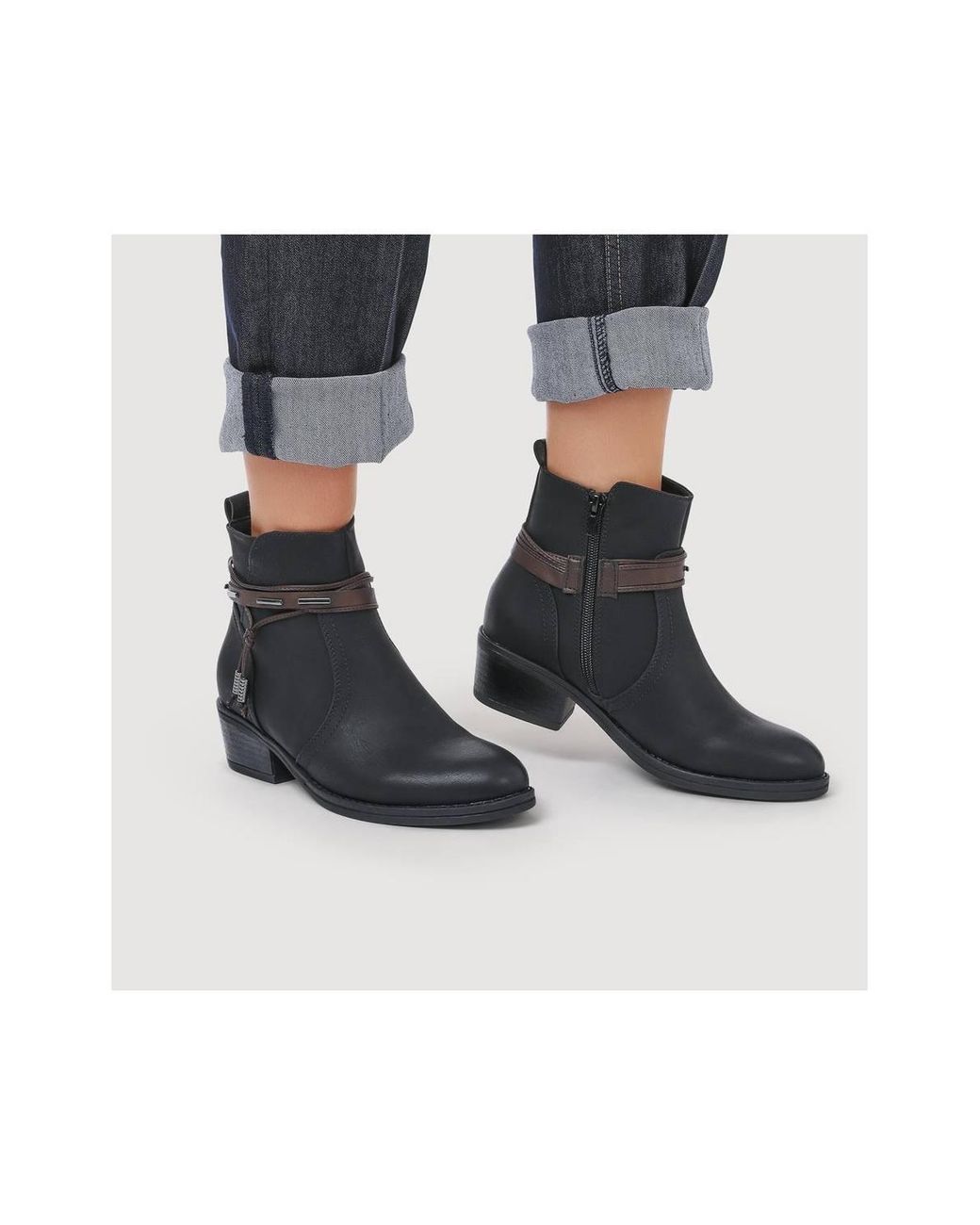 Pavers Black Western-Heeled Ankle Boots