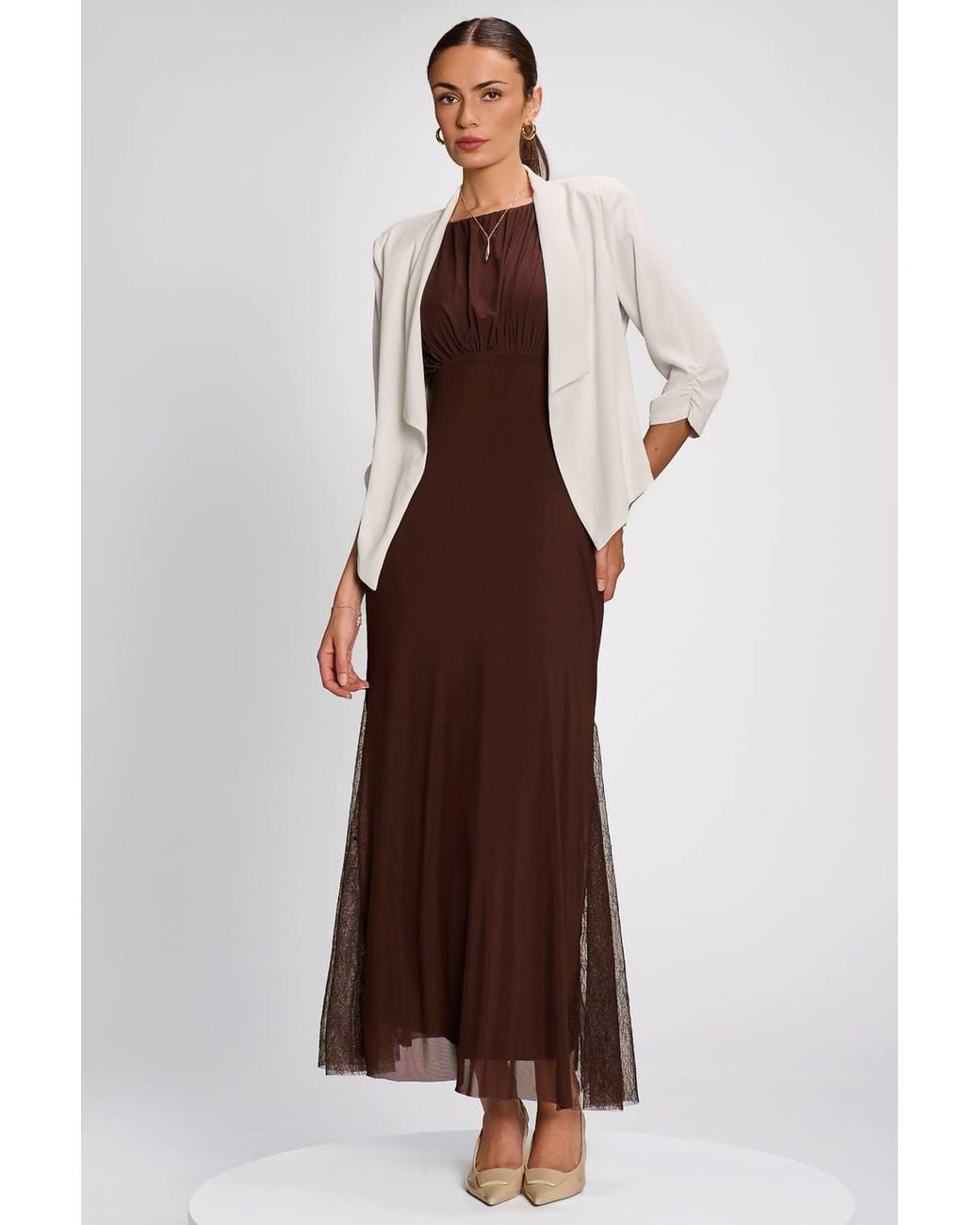 Jolie Moi Red Draped Open Collar Blazer