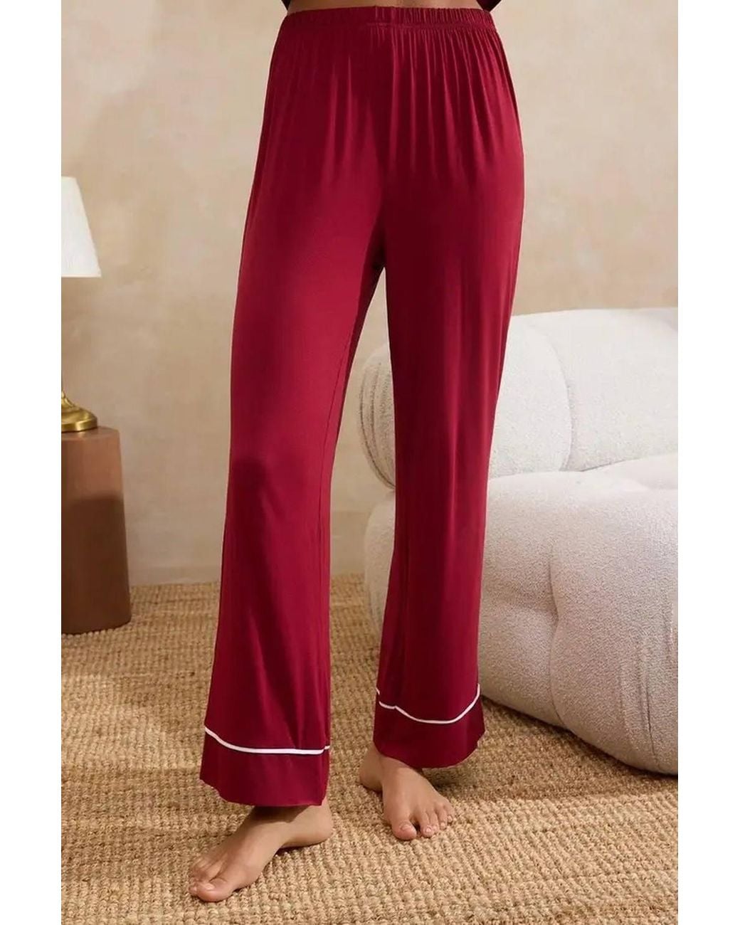WOVCOR Pink Heart Pocket Piped Revere Collar Long Sleeve Pyjama Set