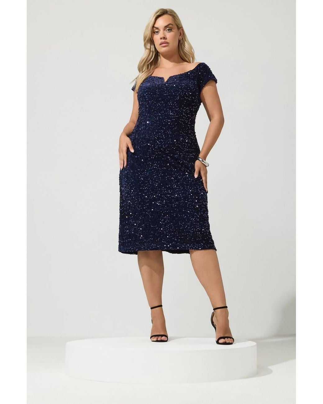 Yours Blue Sequin Velvet Dress