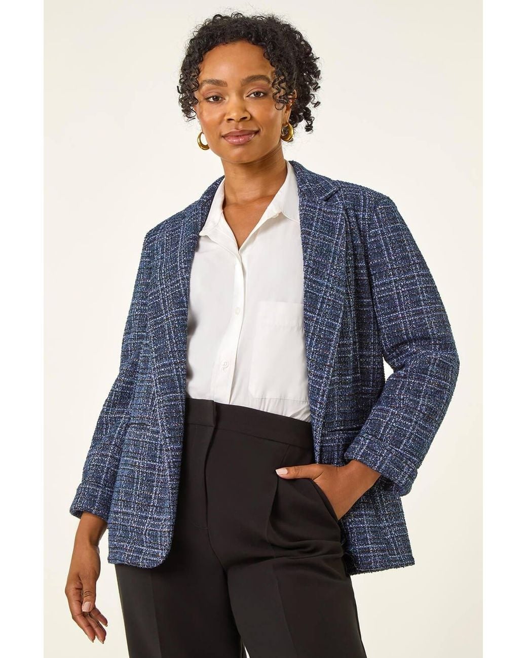 Roman Blue Petite Boucle Stretch Blazer
