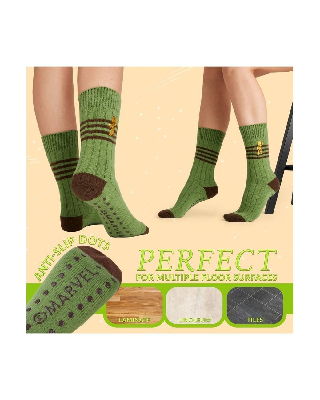 Marvel Green Groot Long Stripe Socks