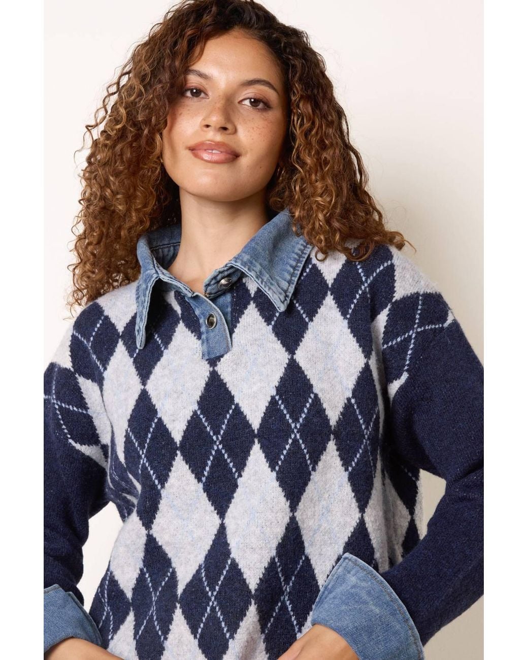 Blue Vanilla Blue Long Sleeve Collar Jumper