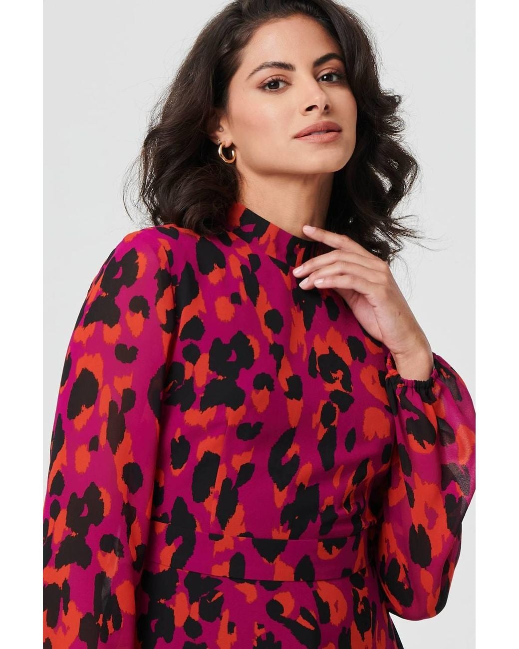 Izabel London Red Animal Print Tie Waist Mini Skater Dress