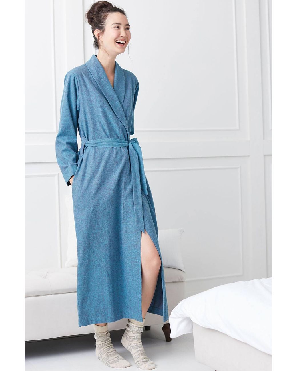 British Boxers Blue "Stornoway" Herringbone Brushed Cotton Dressing Gown