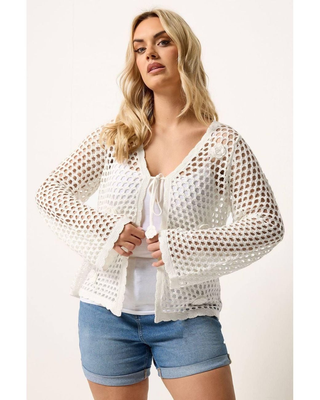 Yours Natural Flower Applique Cardigan