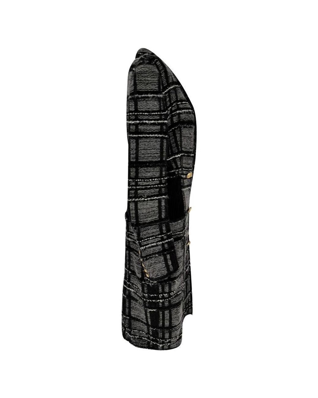 Balmain Black Preloved Plaid Double-Breasted Tweed Coat