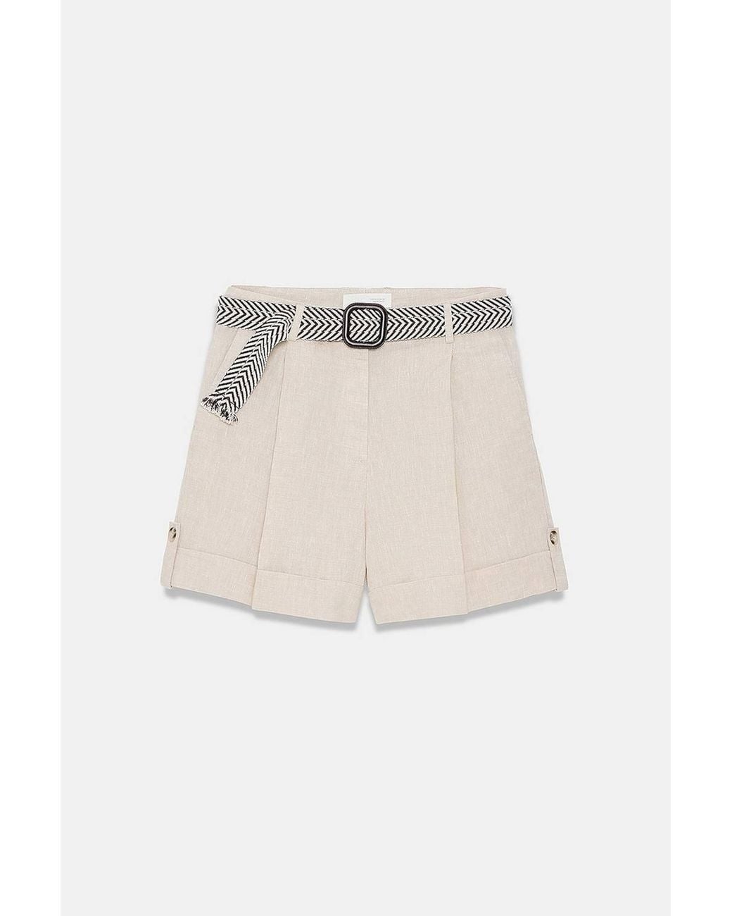 Dilvin Natural Linen High-Waist Tailored Shorts