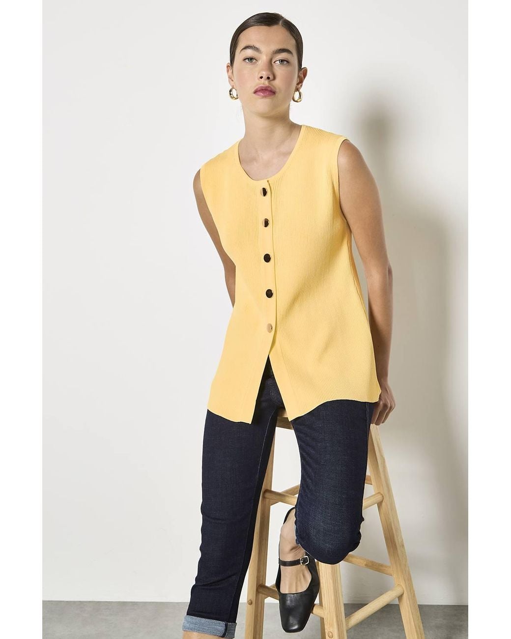 Apricot Yellow Ribbed Knit Waistcoat