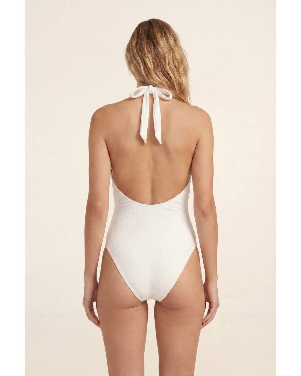 Nasty Gal Natural Paisley Textured Halter Neck Ring Trim Swimsuit