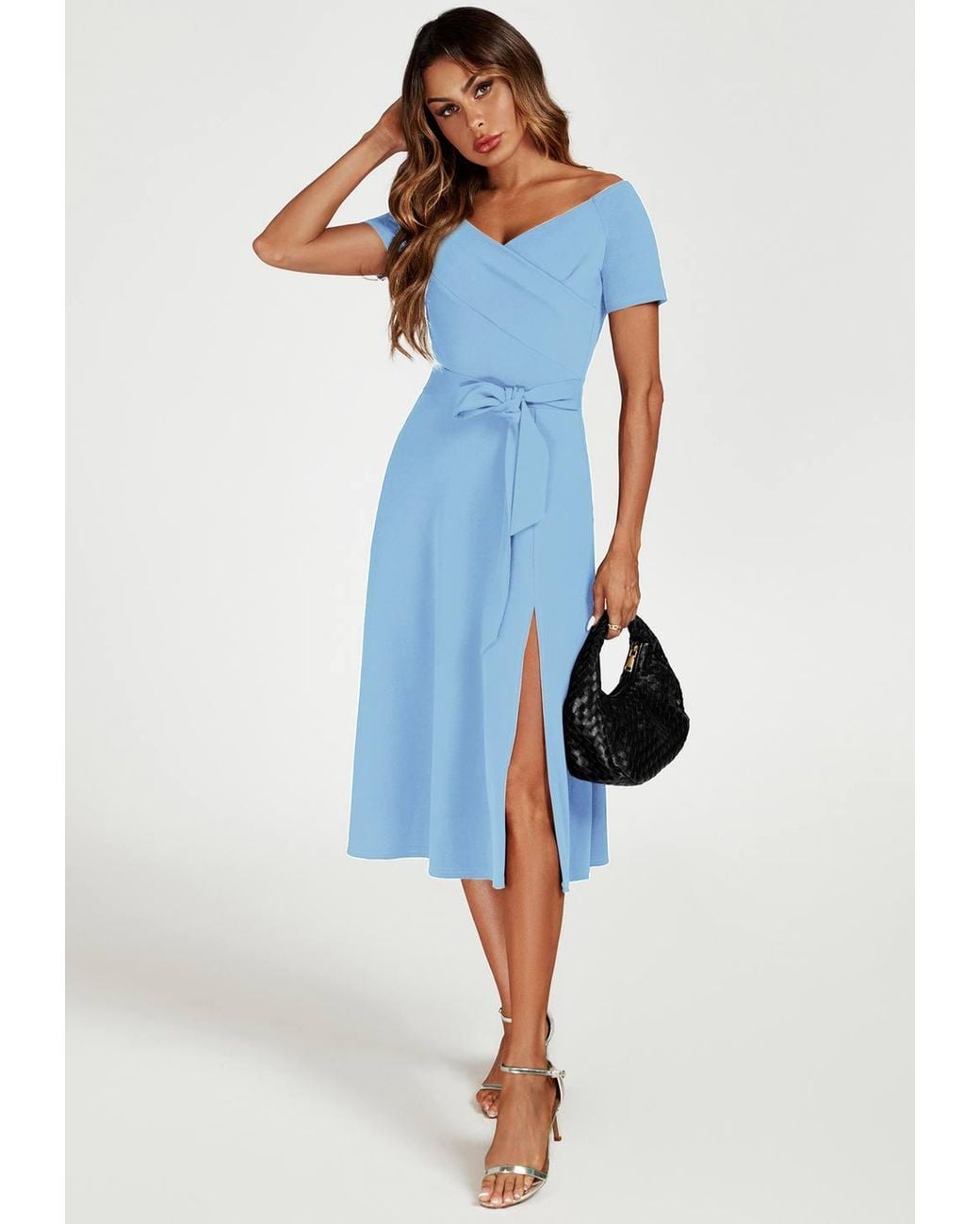 FS Collection Blue Bardot Midi Dress